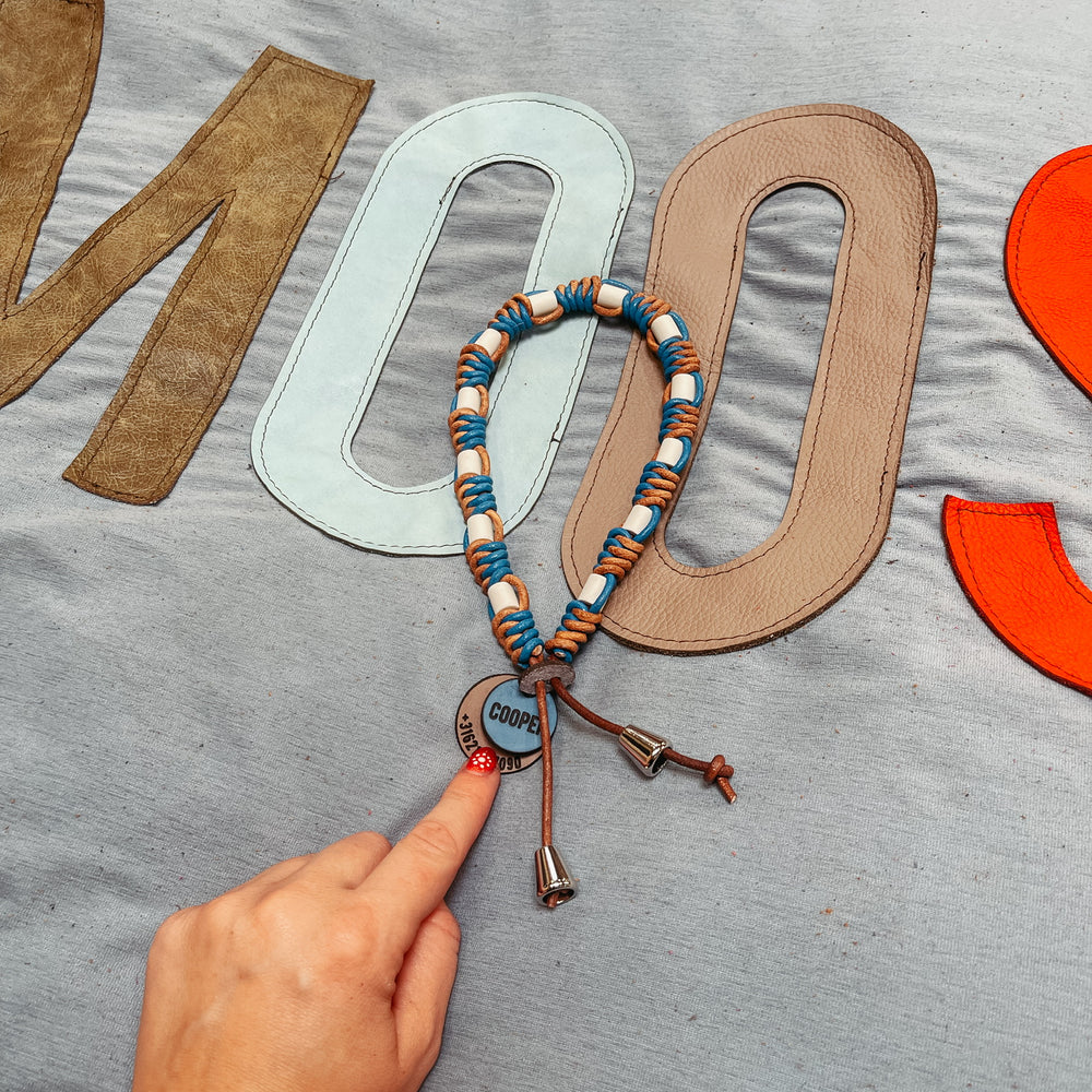 Leren penning gepersonaliseerd blauw