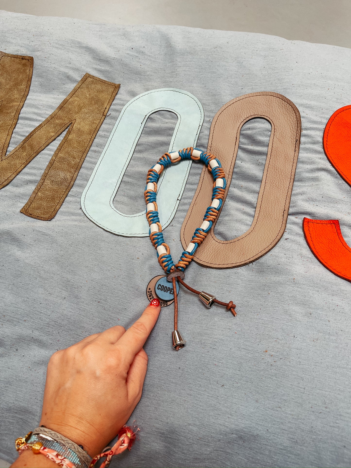 Leren penning gepersonaliseerd blauw