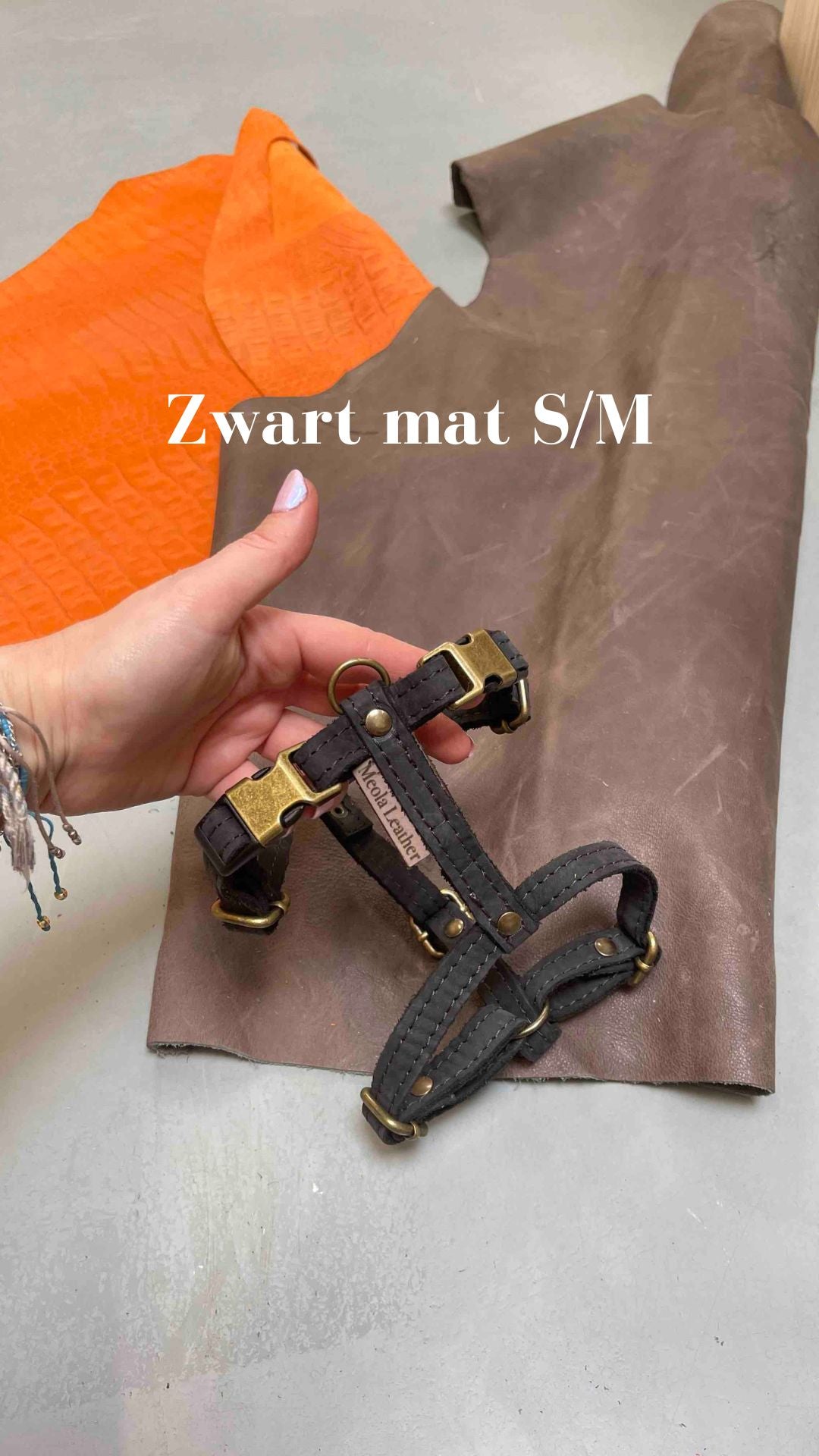 Zwart mat SM tuig leren tuig handgemaakt y tuig hond