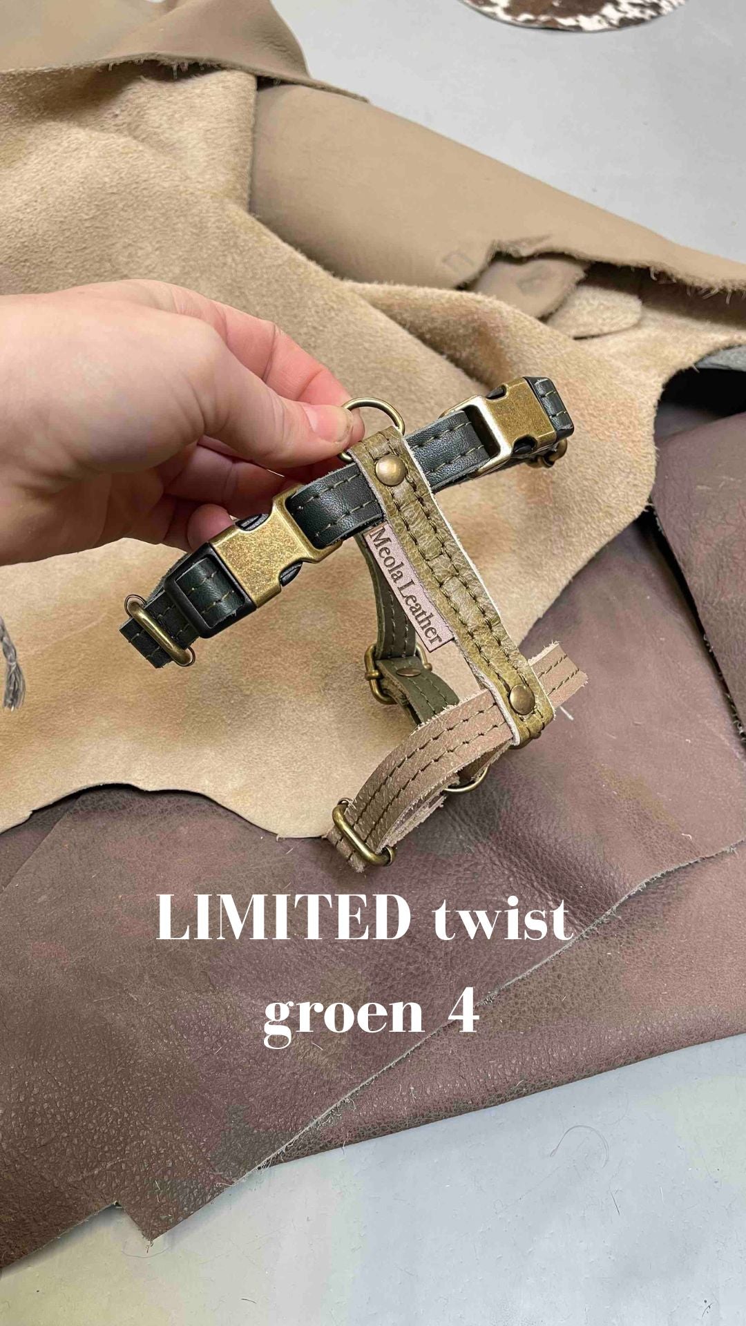 groen_4 limited hondentuig harnas hond y tuig goed passend handgemaakt leer meola leather dogs