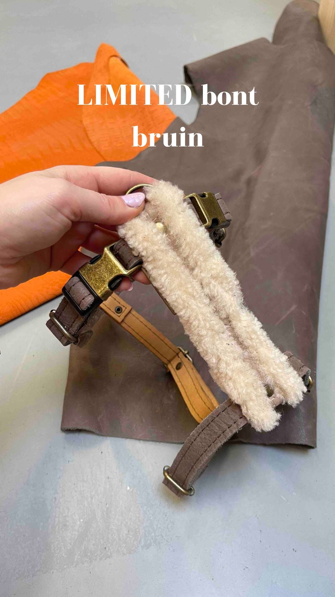 handgemaakt wintertuig leren y tuig hond perfect passend tuig doodle teckel gepersonaliseerd naam L bont limited bruin 