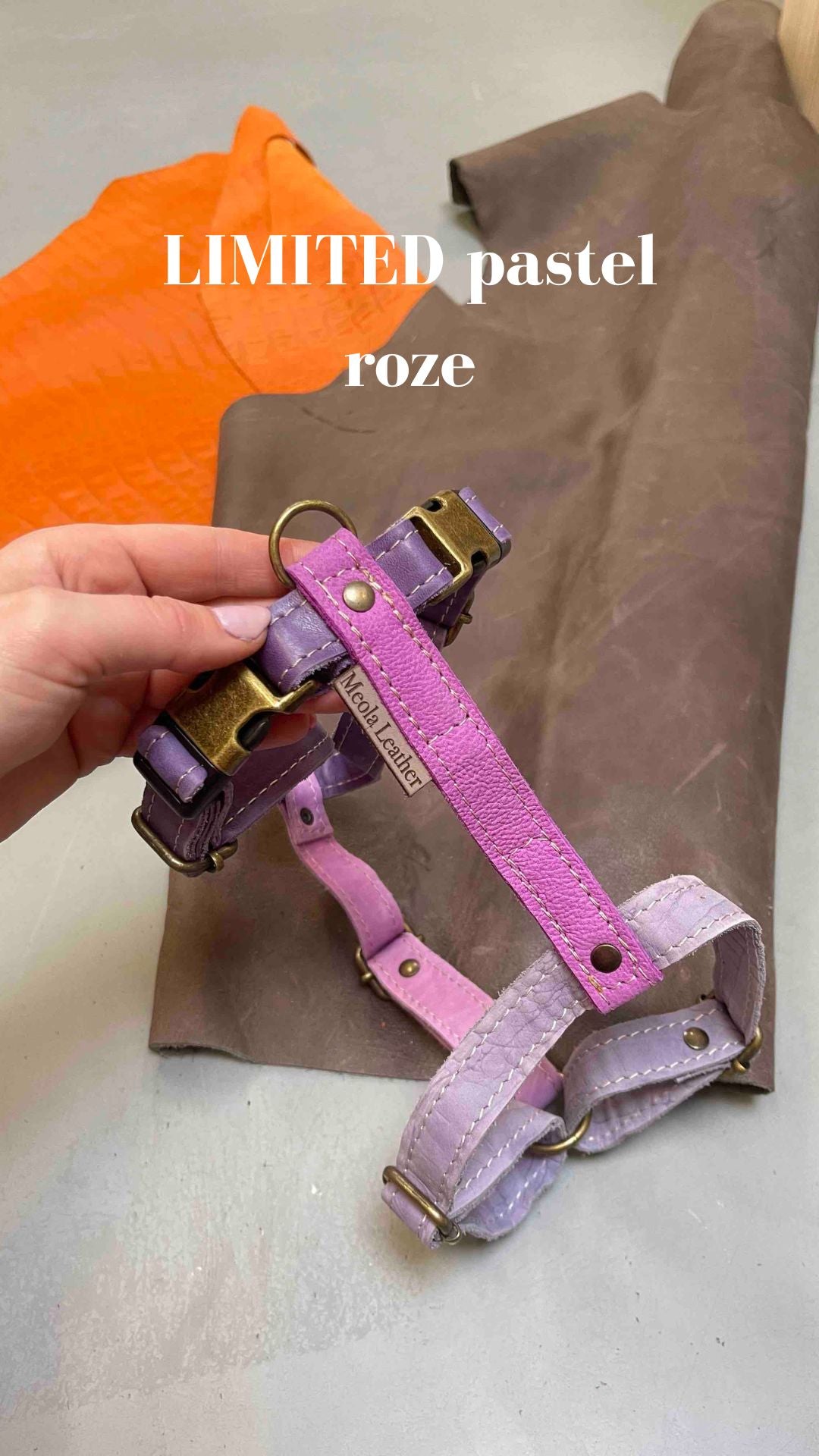 handgemaakt leren y tuig hond perfect passend tuig doodle teckel gepersonaliseerd naam L limited lila paars roze 