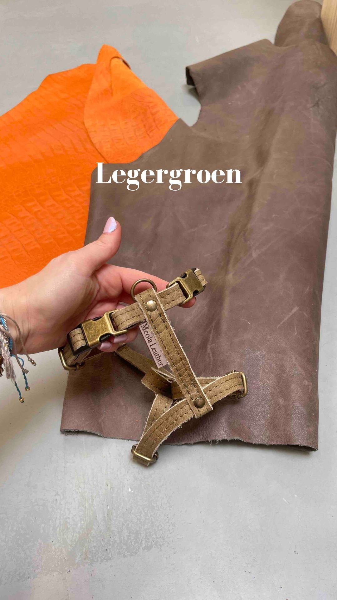 handgemaakt leren y tuig hond perfect passend tuig doodle teckel gepersonaliseerd naam XL legergroen 