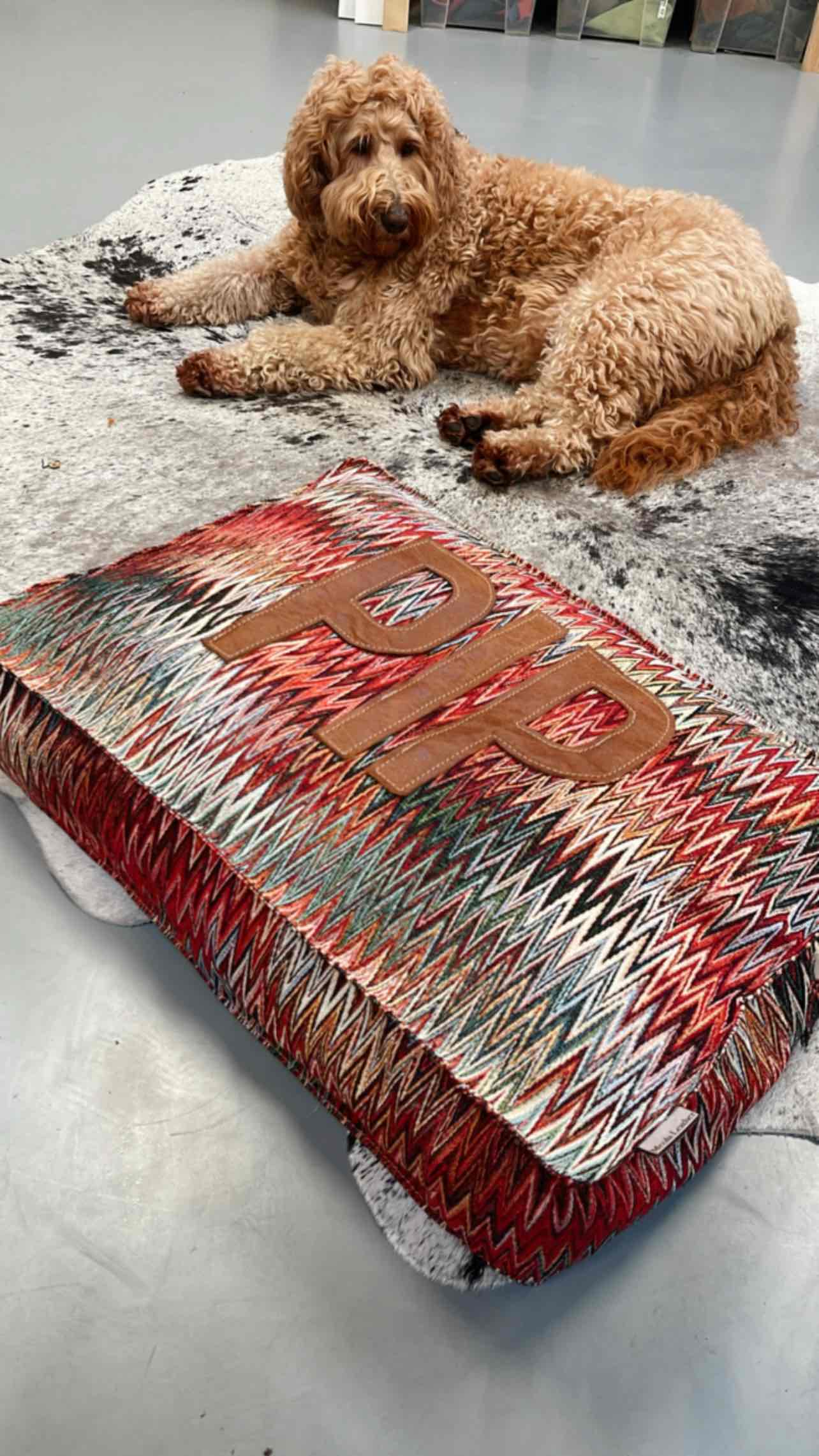 kussen hond benchkussen gepersonaliseerd met naam handgemaakt zigzag
