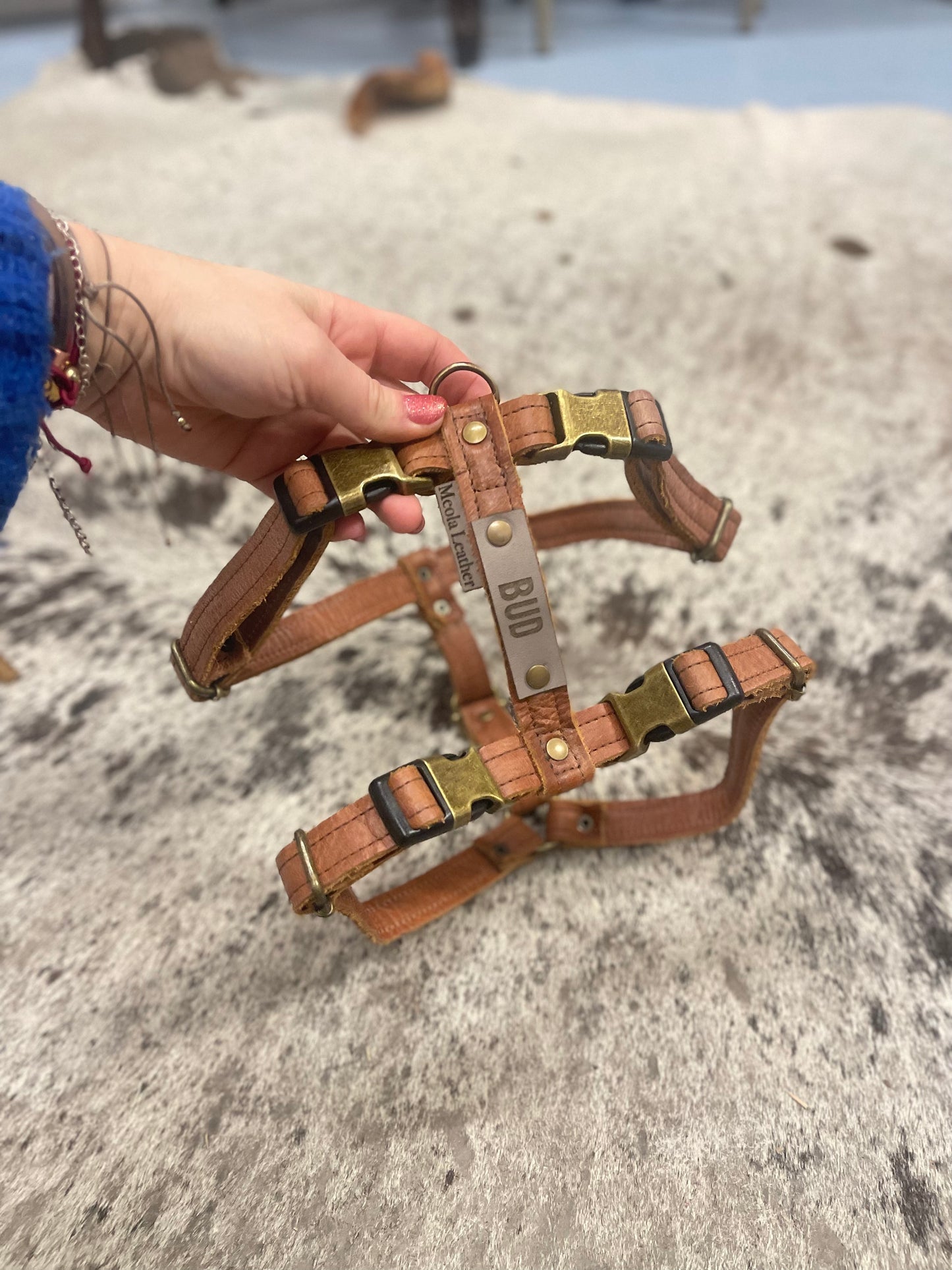 leren handgemaakte y tuigje op maat 20mm breed cognac