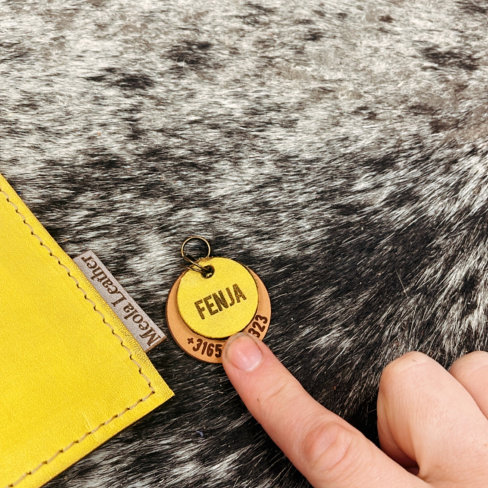 penning op maat gepersonaliseerd leren penning hond naam en telefooonnummer