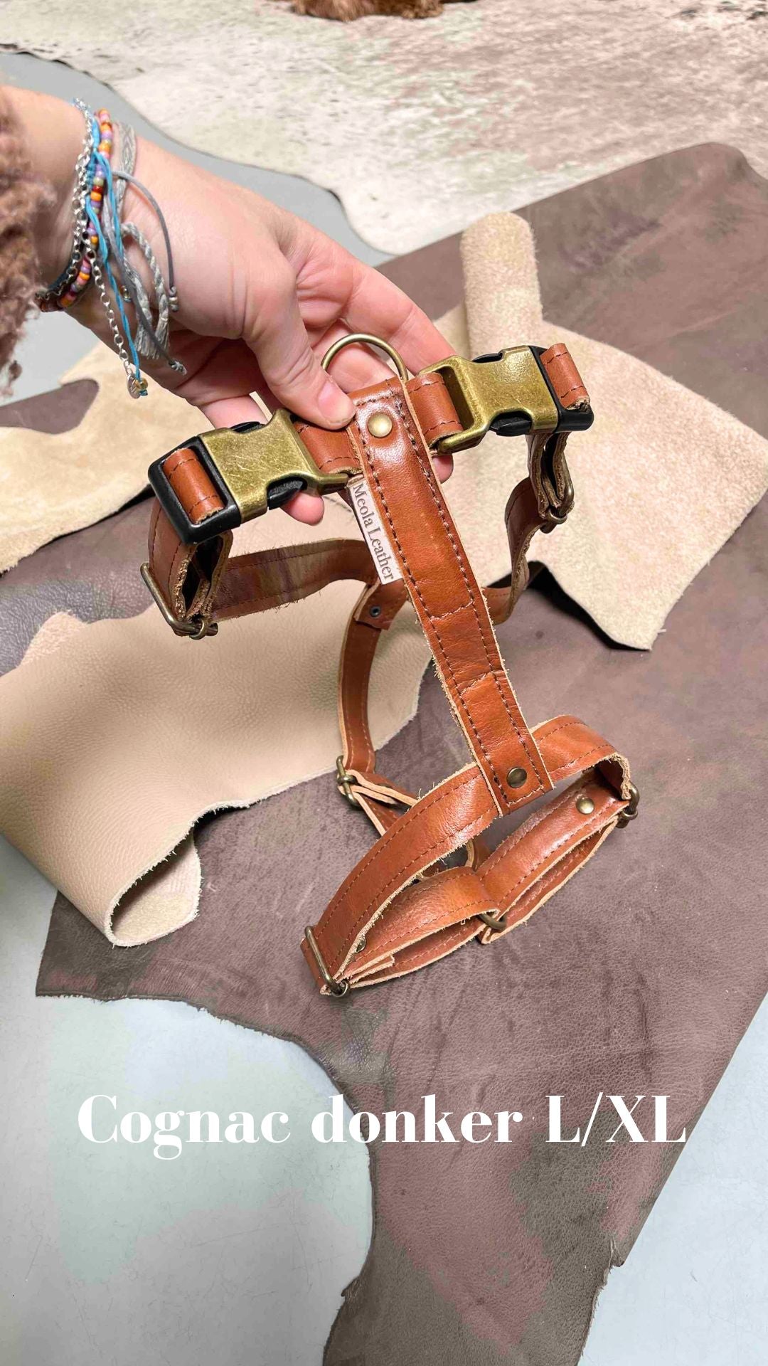 y tuig hond leer handgemaakt perfect passend cognac meola leather dogs